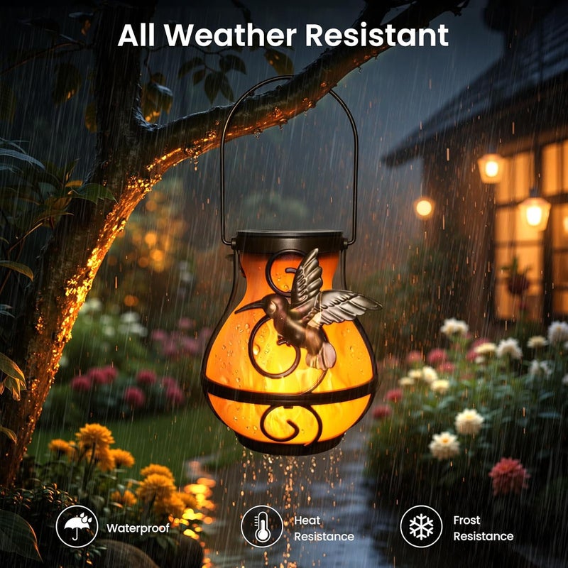 X-PREK 2 Pack Solar Lanterns Outdoor Waterproof Hummingbird Hanging Solar Lantern Flickering Flame Lights Solar Powered Lamps Garden Patio Porch Decoration(Plastics) - Image 3